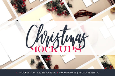12 Christmas Mockups + Backgrounds
