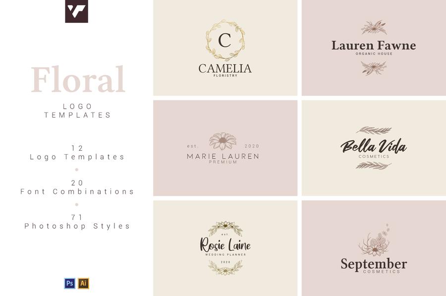 12 Floral Logo Templates - Ai & PS
